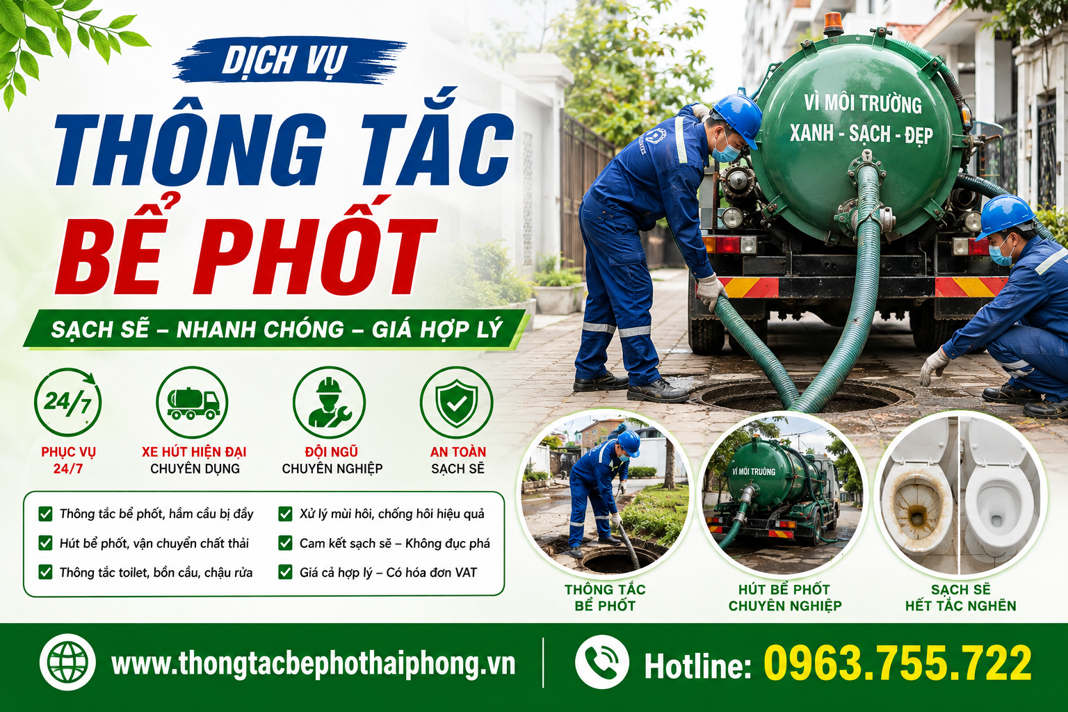 Dịch Vụ Hút Bể Phốt Tại Hải Phòng Sạch 100%, Không Đục Phá, Giá Tốt 