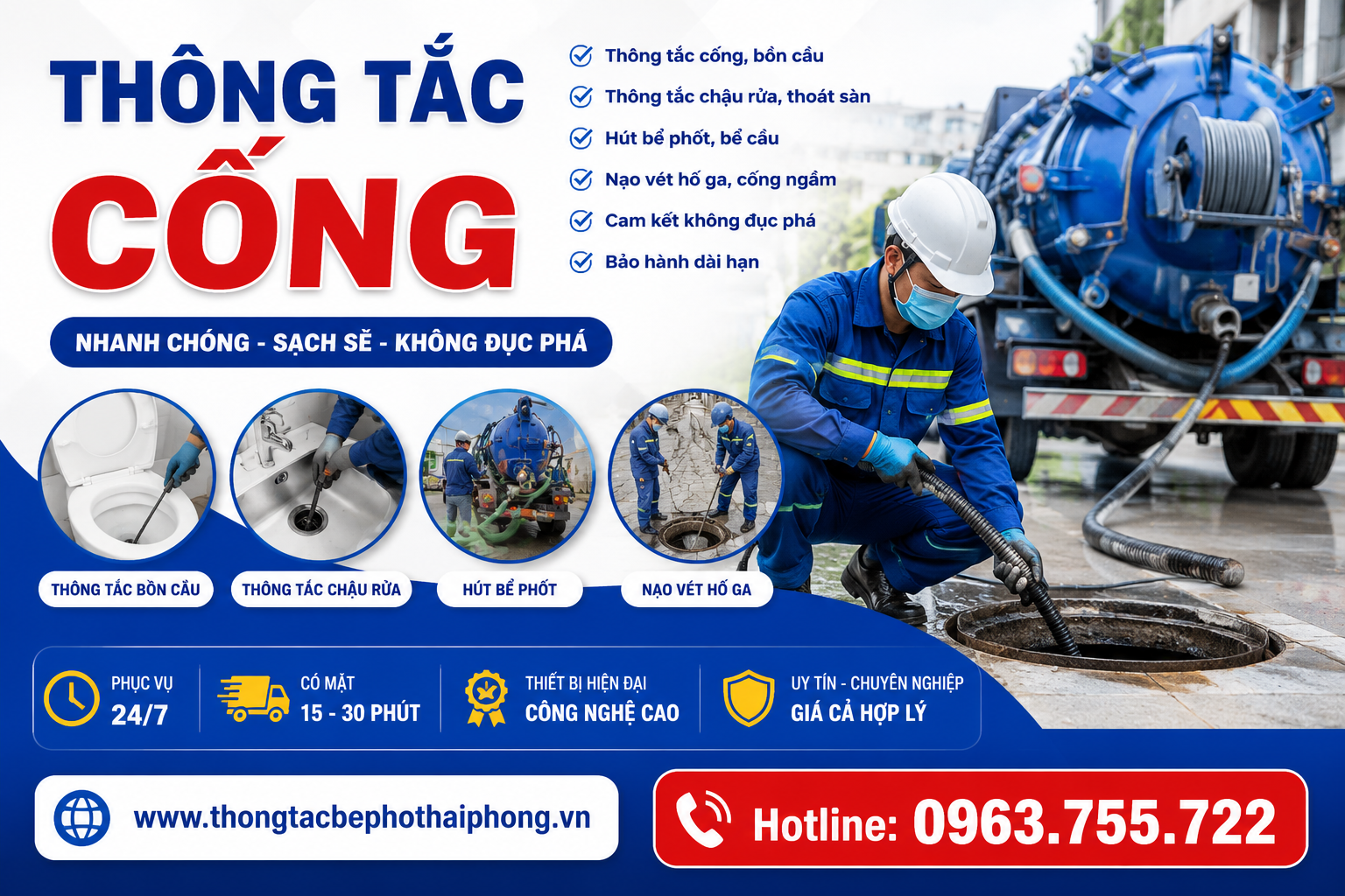 Thông Tắc Cống Hải Phòng Nhanh Chóng – Sạch Sẽ, Không Đục Phá