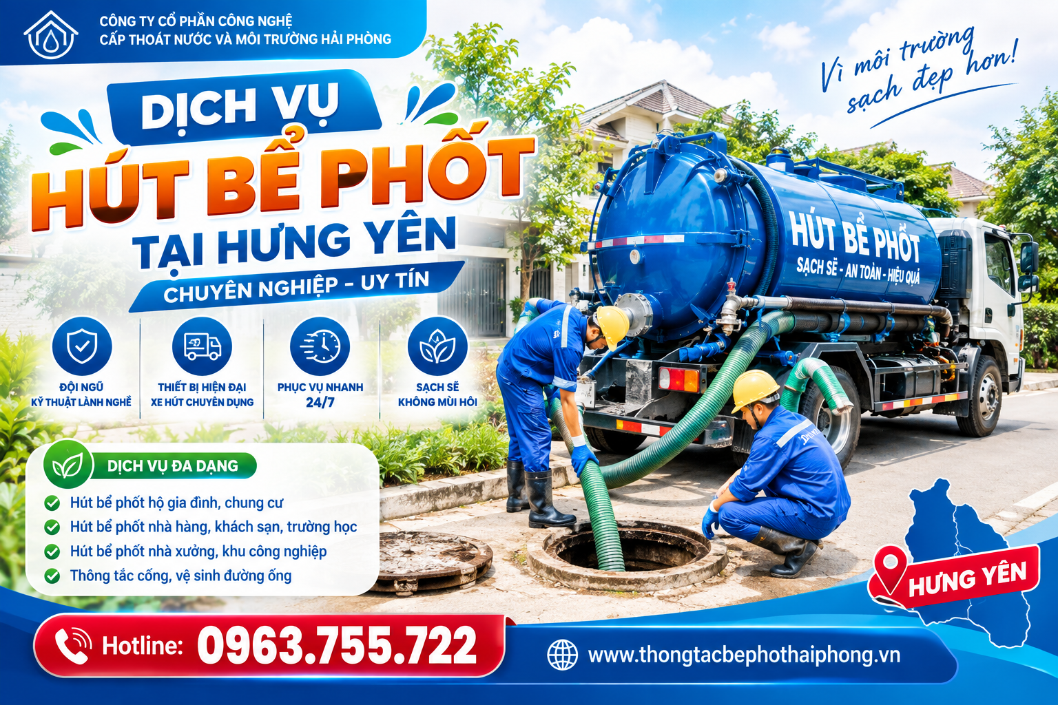 Dịch Vụ Hút Bể Phốt Tại Hưng Yên Chuyên Nghiệp, Uy Tín – Xử Lý Nhanh, Sạch, An Toàn