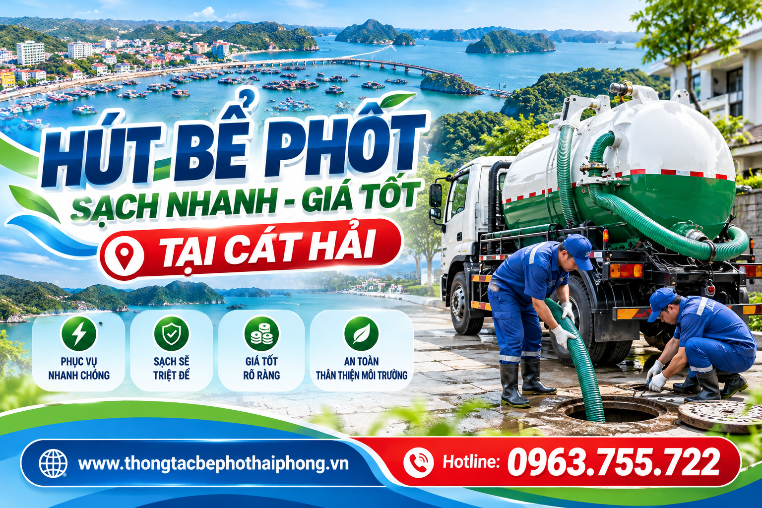 Hút Bể Phốt Cát Hải Giá Tốt, Sạch Nhanh, Chuyên Nghiệp | 0963.755.722.